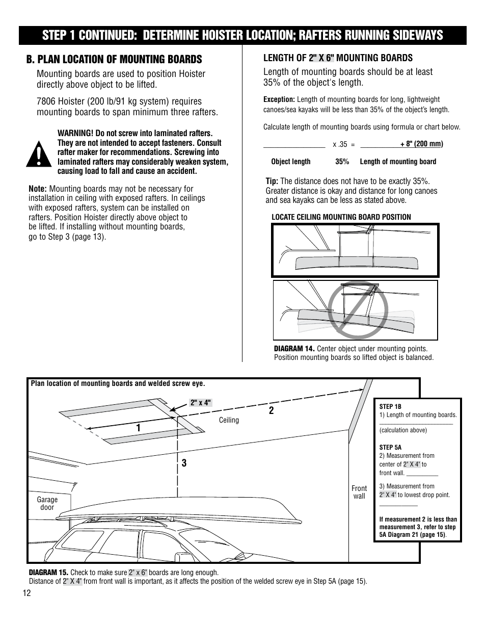 B. plan location of mounting boards | Harken 7801 4-Point Storage System - 60 lb User Manual | Page 12 / 20