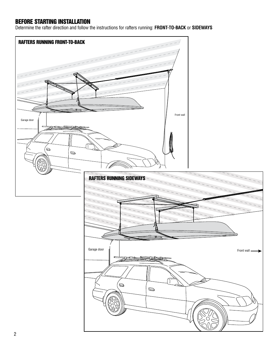 Before starting installation | Harken 7801 4-Point Storage System - 60 lb User Manual | Page 2 / 20