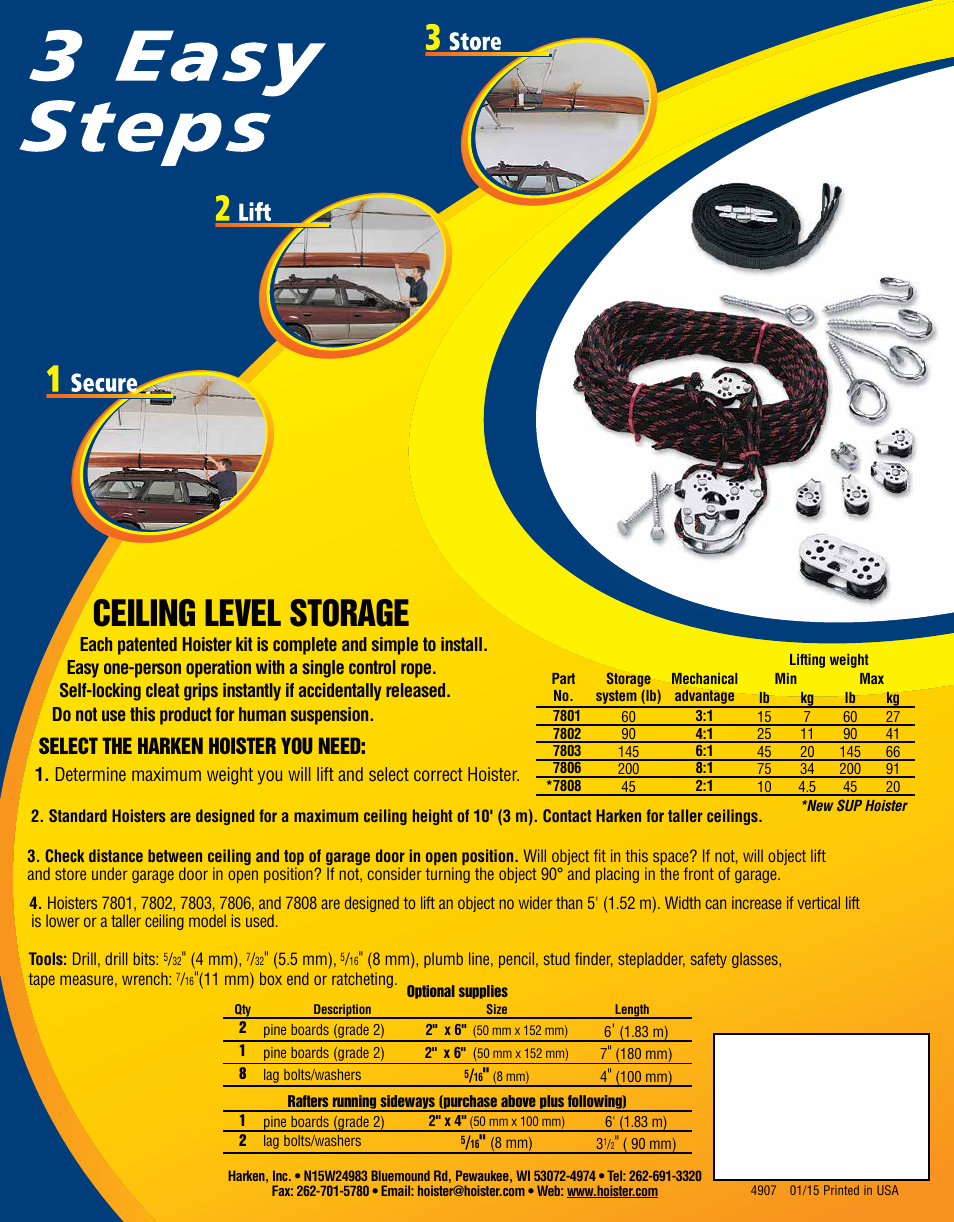 Ceiling level storage, Select the harken hoister you need | Harken 7801 4-Point Storage System - 60 lb User Manual | Page 20 / 20