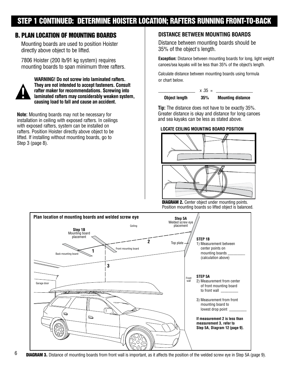 B. plan location of mounting boards | Harken 7801 4-Point Storage System - 60 lb User Manual | Page 6 / 20