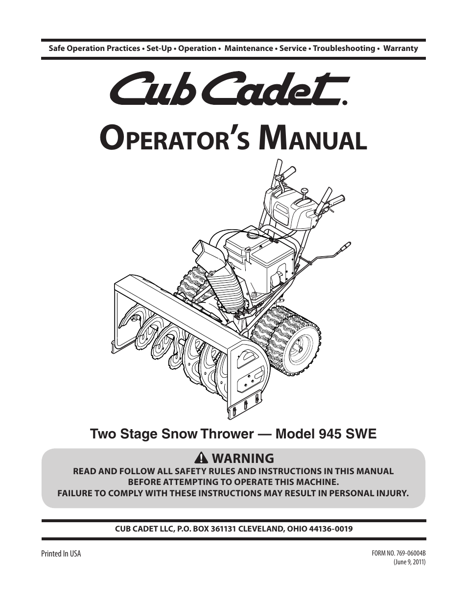 Cub Cadet 945 SWE User Manual | 27 pages