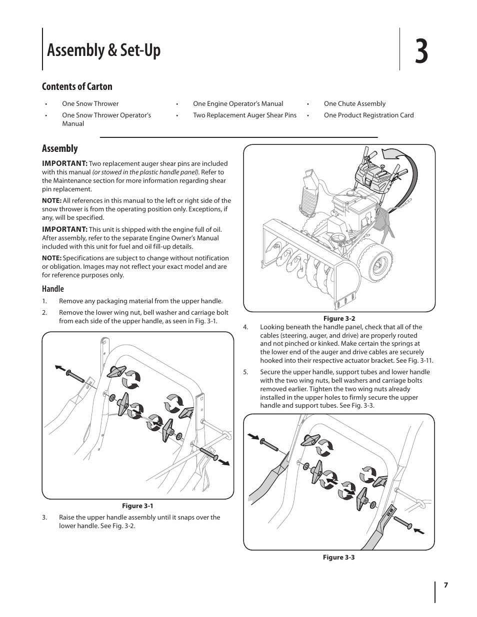 Assembly & set-up, Assembly, Contents of carton | Cub Cadet 945 SWE User Manual | Page 7 / 27