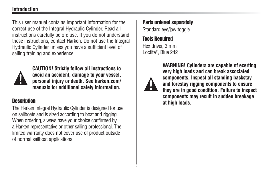 Harken HCI025110345BCC Integral Backstay Adjuster  User Manual | Page 2 / 8