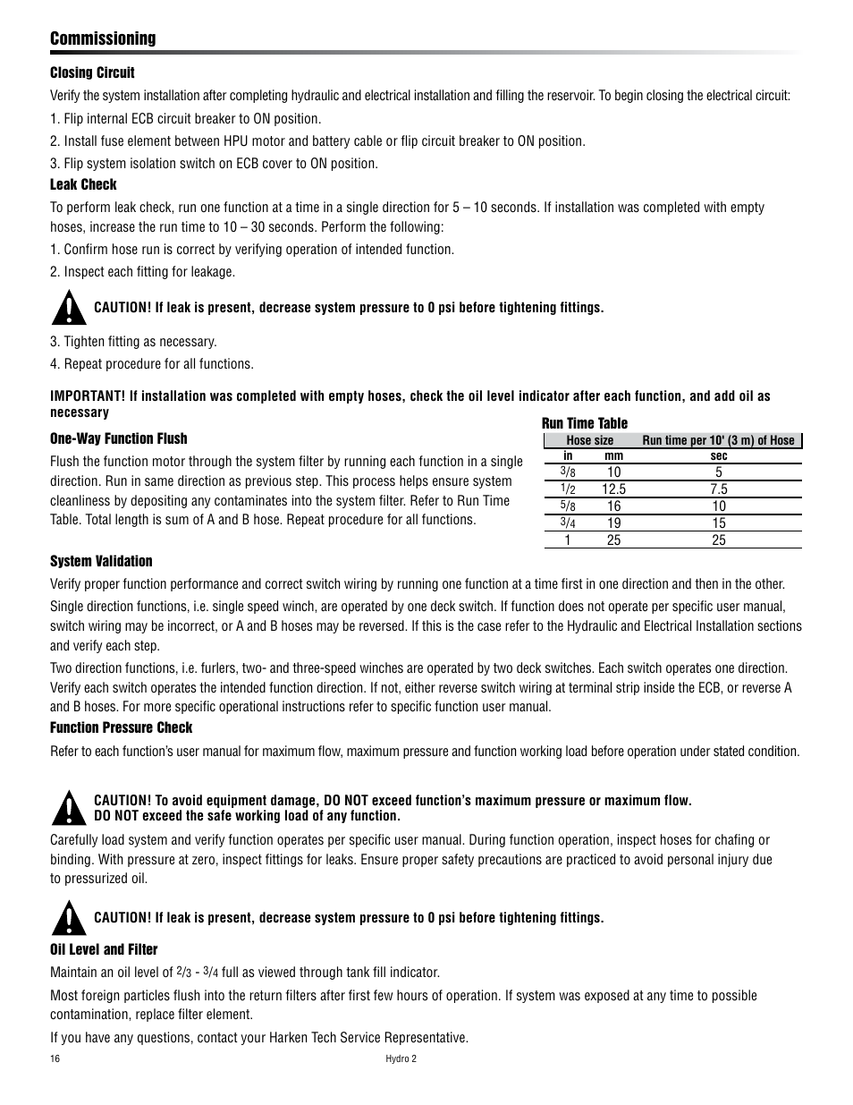 Commissioning | Harken HYDRO 2 Power Unit  User Manual | Page 16 / 32