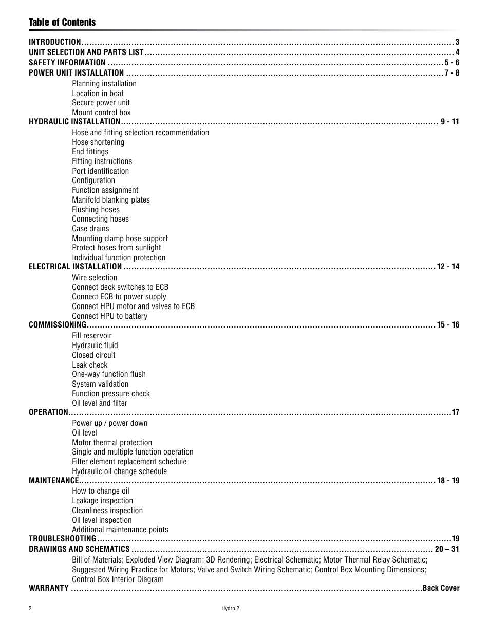 Harken HYDRO 2 Power Unit  User Manual | Page 2 / 32