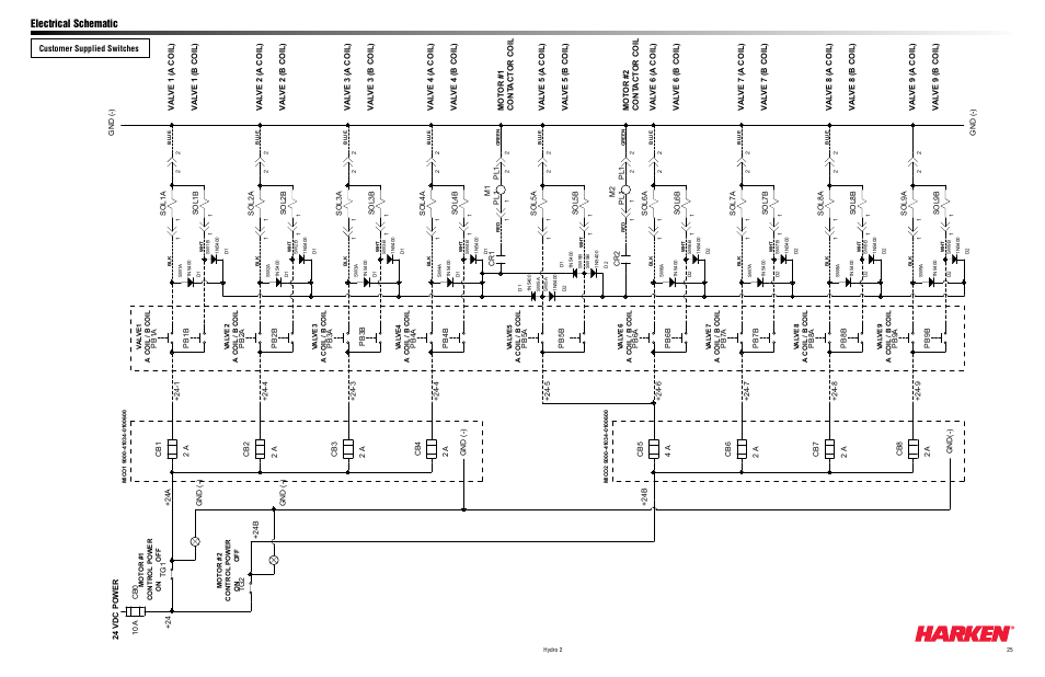 Electrical schematic, Customer supplied switches | Harken HYDRO 2 Power Unit  User Manual | Page 25 / 32
