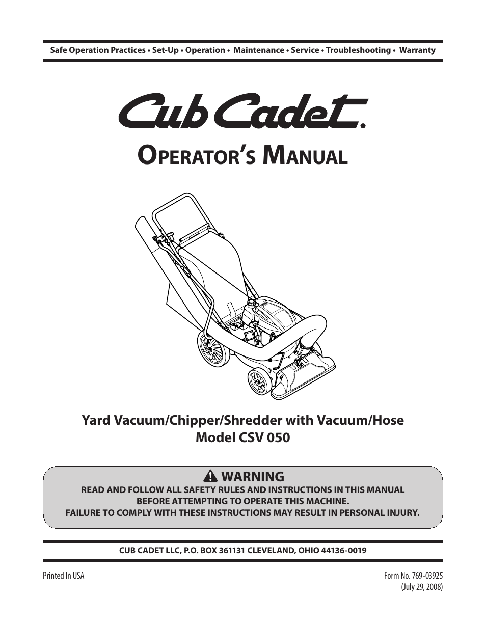 Cub Cadet CSV 050 User Manual | 60 pages