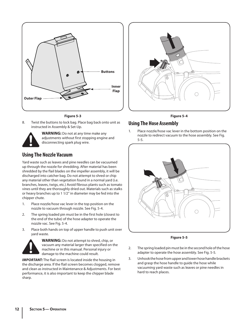 Using the hose assembly, Using the nozzle vacuum | Cub Cadet CSV 050 User Manual | Page 12 / 60