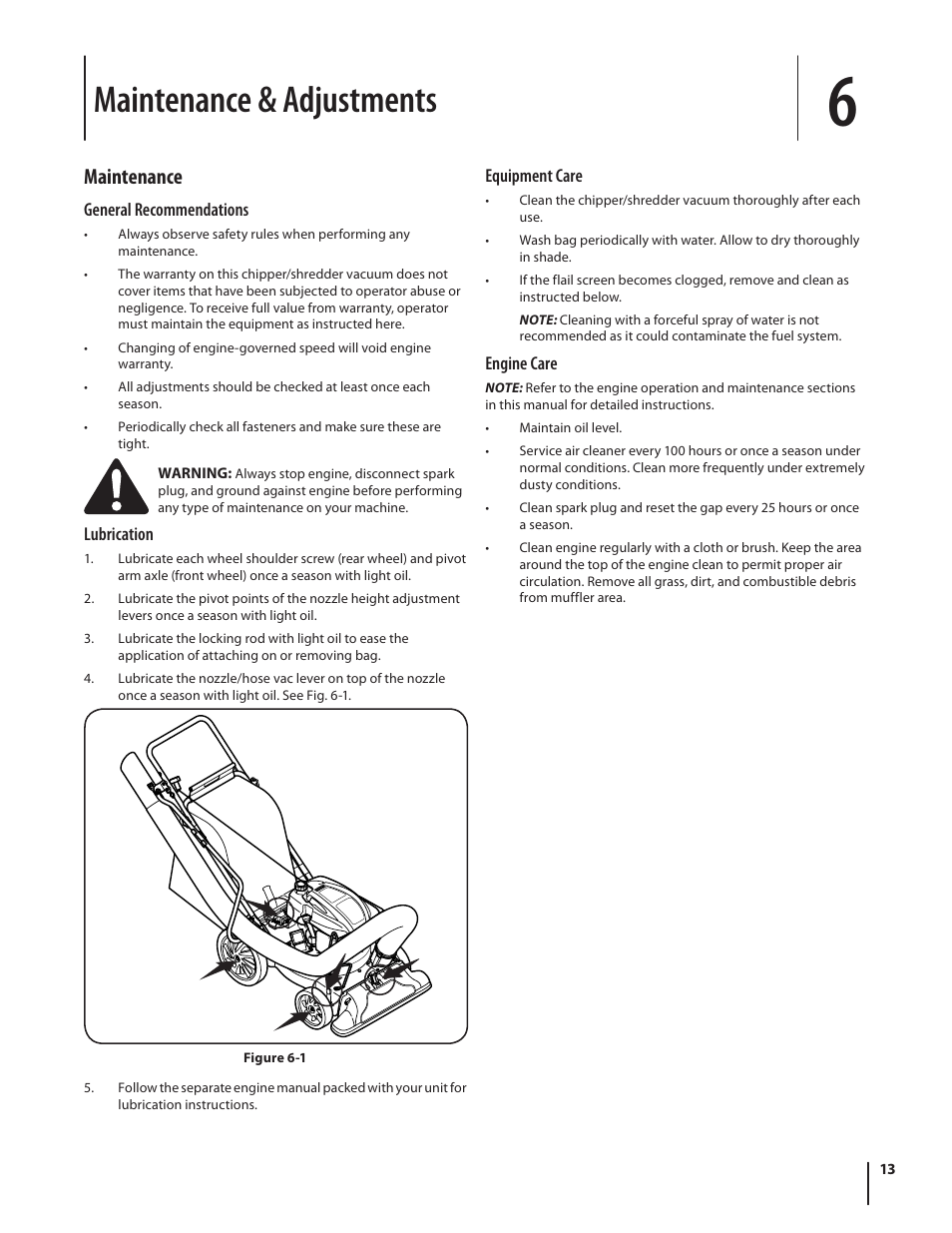 Maintenance & adjustments, Maintenance | Cub Cadet CSV 050 User Manual | Page 13 / 60