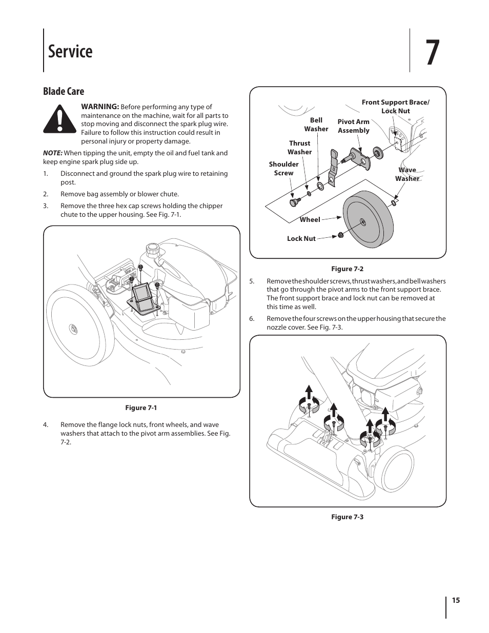 Service, Blade care | Cub Cadet CSV 050 User Manual | Page 15 / 60