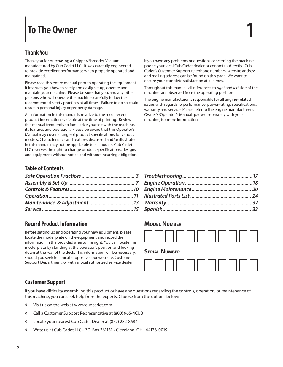 Cub Cadet CSV 050 User Manual | Page 2 / 60