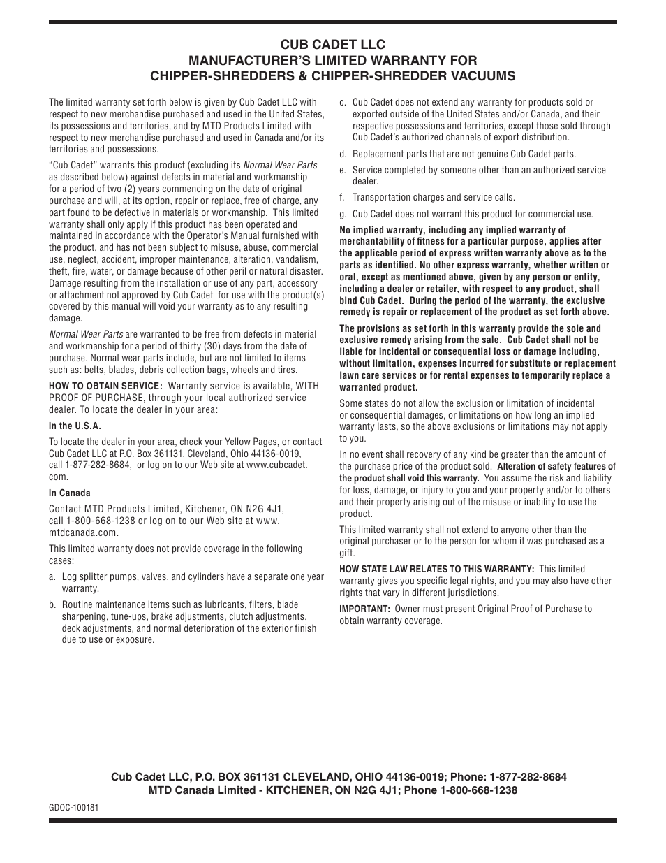 Cub Cadet CSV 050 User Manual | Page 32 / 60