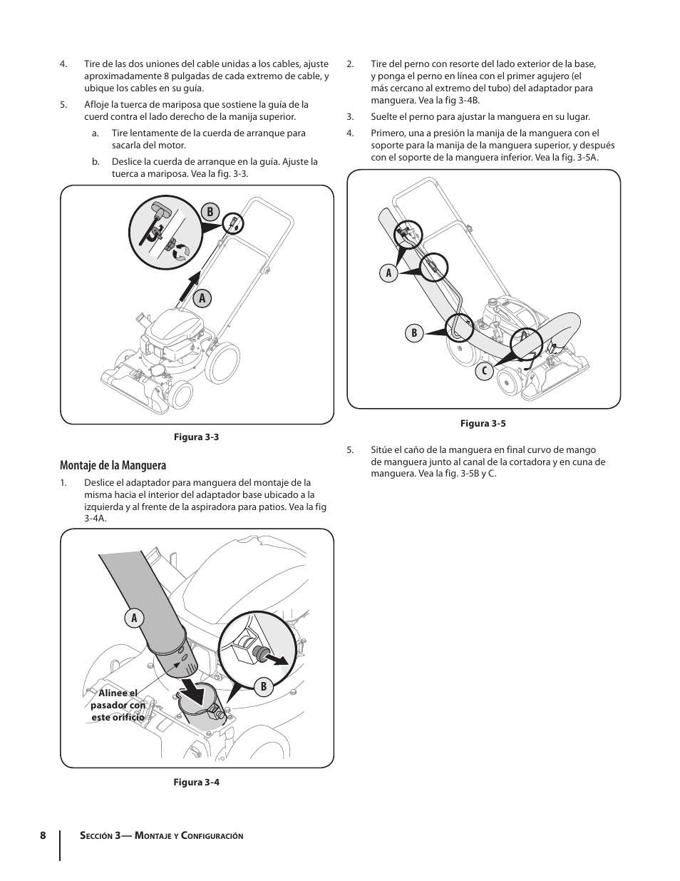 Montaje de la manguera | Cub Cadet CSV 050 User Manual | Page 40 / 60