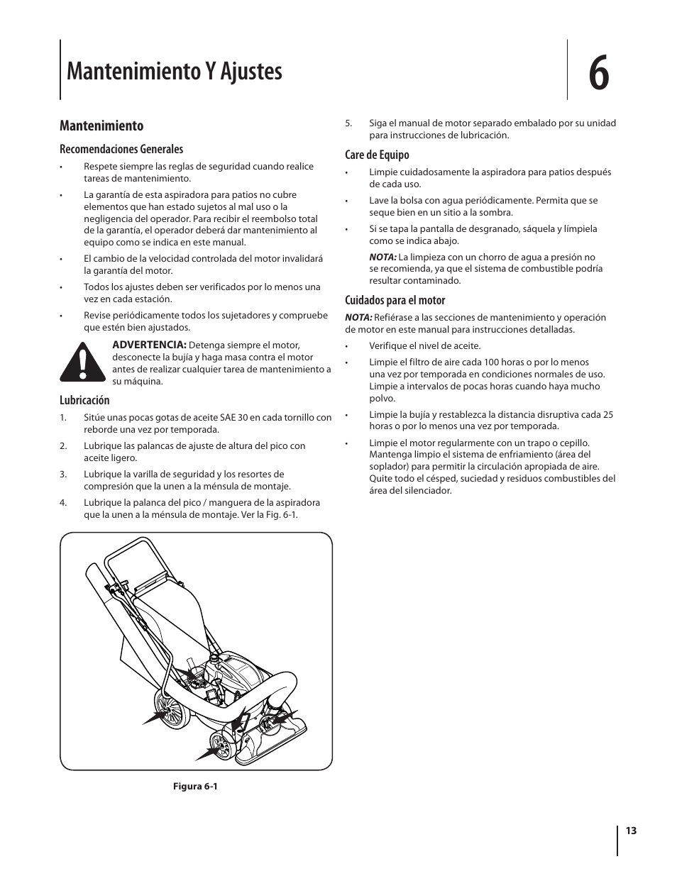 Mantenimiento y ajustes, Mantenimiento | Cub Cadet CSV 050 User Manual | Page 45 / 60