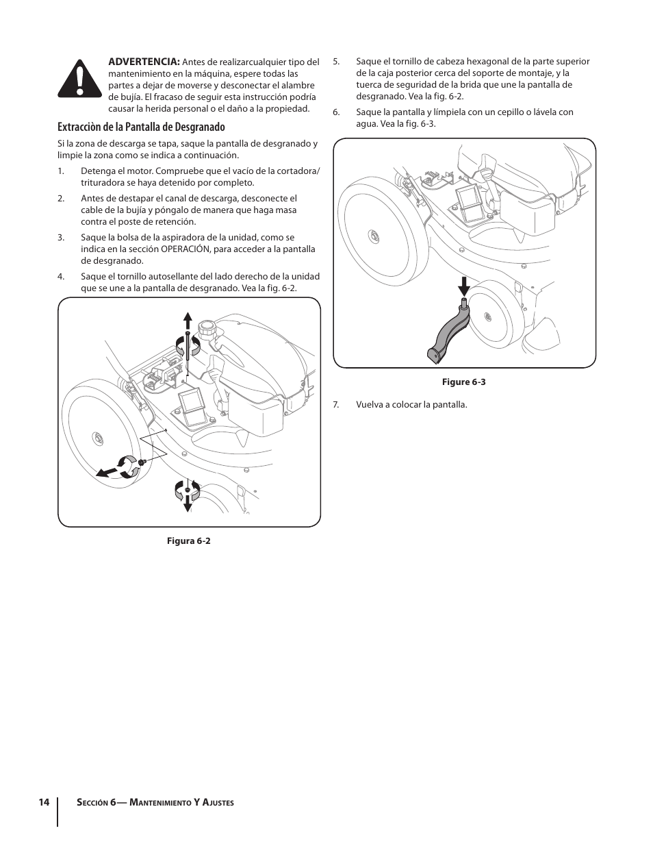 Extracciòn de la pantalla de desgranado | Cub Cadet CSV 050 User Manual | Page 46 / 60