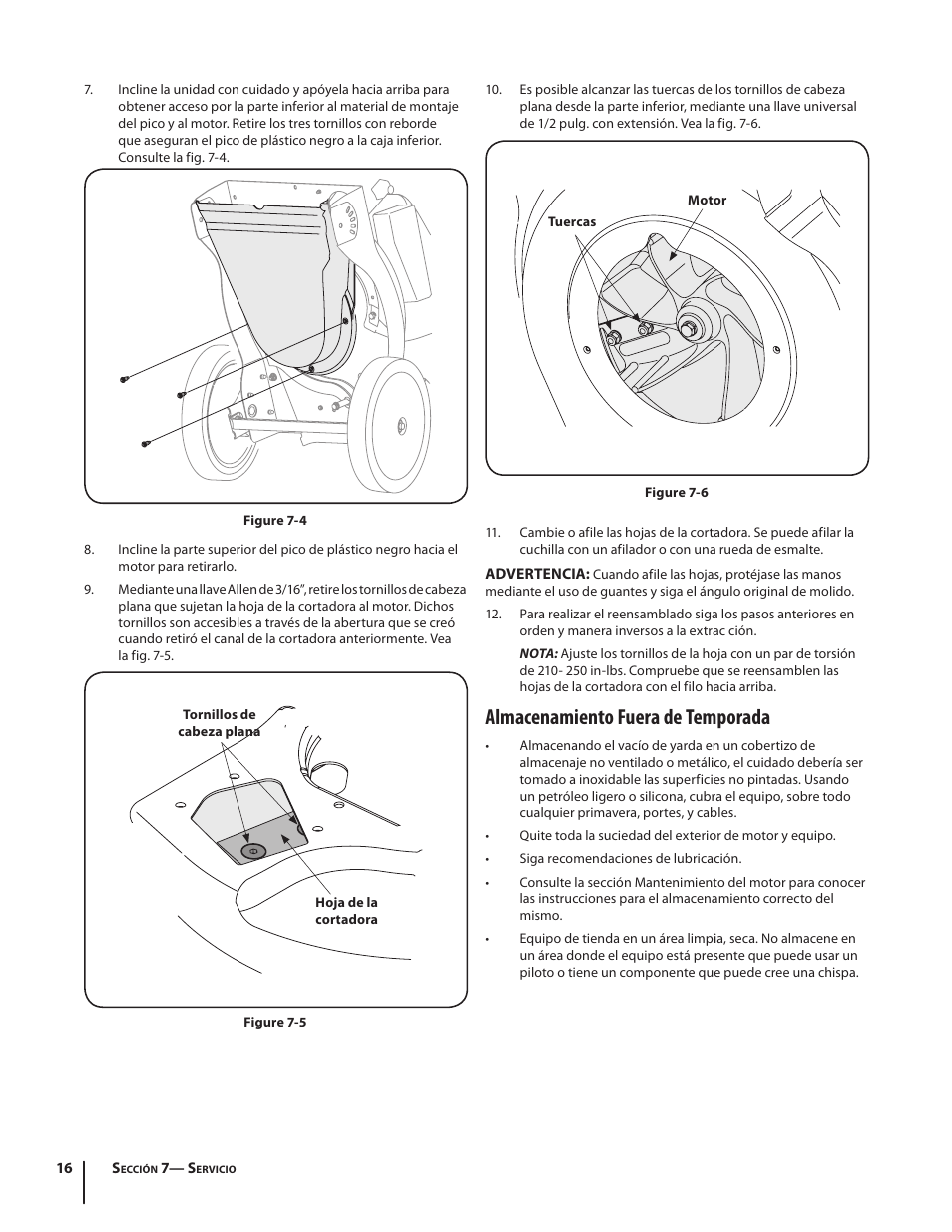 Almacenamiento fuera de temporada | Cub Cadet CSV 050 User Manual | Page 48 / 60