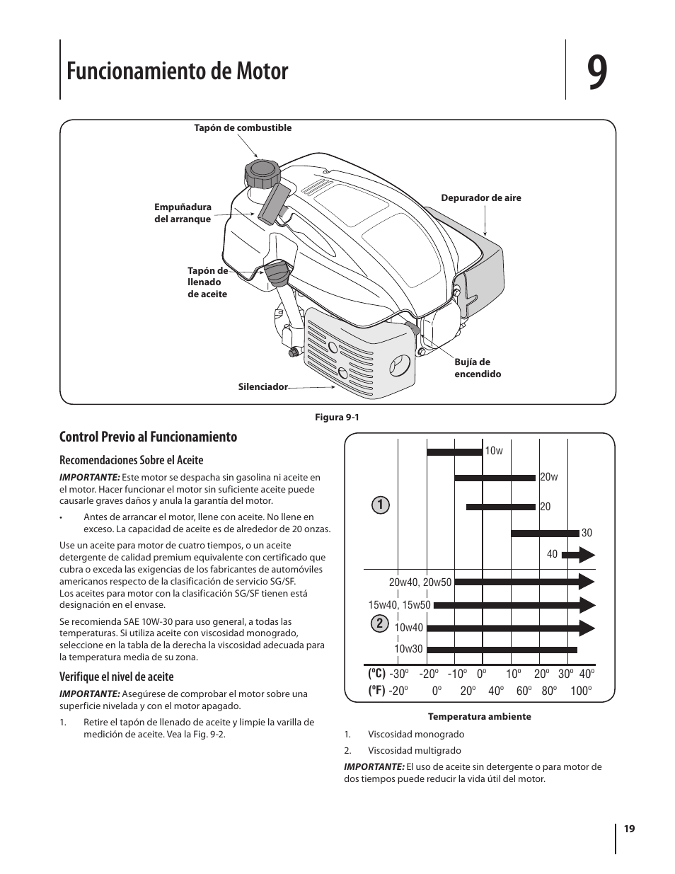 Funcionamiento de motor, Control previo al funcionamiento | Cub Cadet CSV 050 User Manual | Page 51 / 60