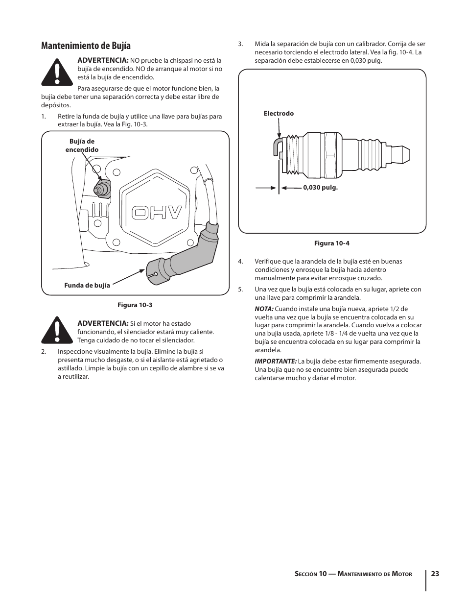 Mantenimiento de bujía | Cub Cadet CSV 050 User Manual | Page 55 / 60