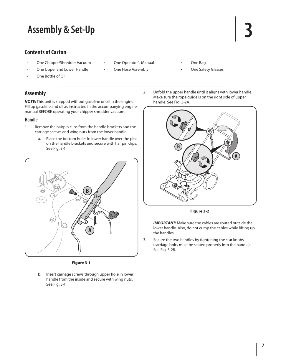 Assembly & set-up, Assembly, Contents of carton | Cub Cadet CSV 050 User Manual | Page 7 / 60