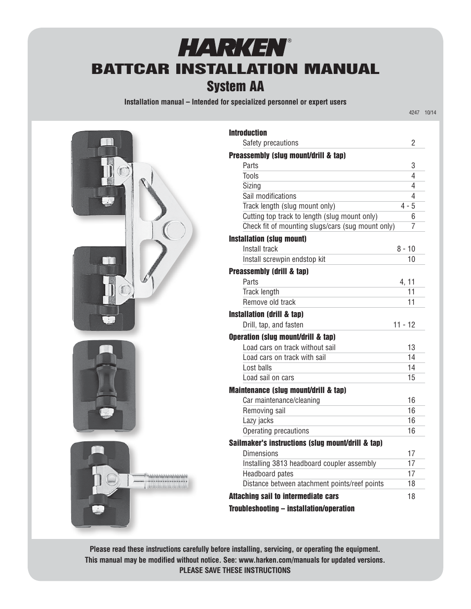 Harken 3813 System AA Battcar User Manual | 20 pages