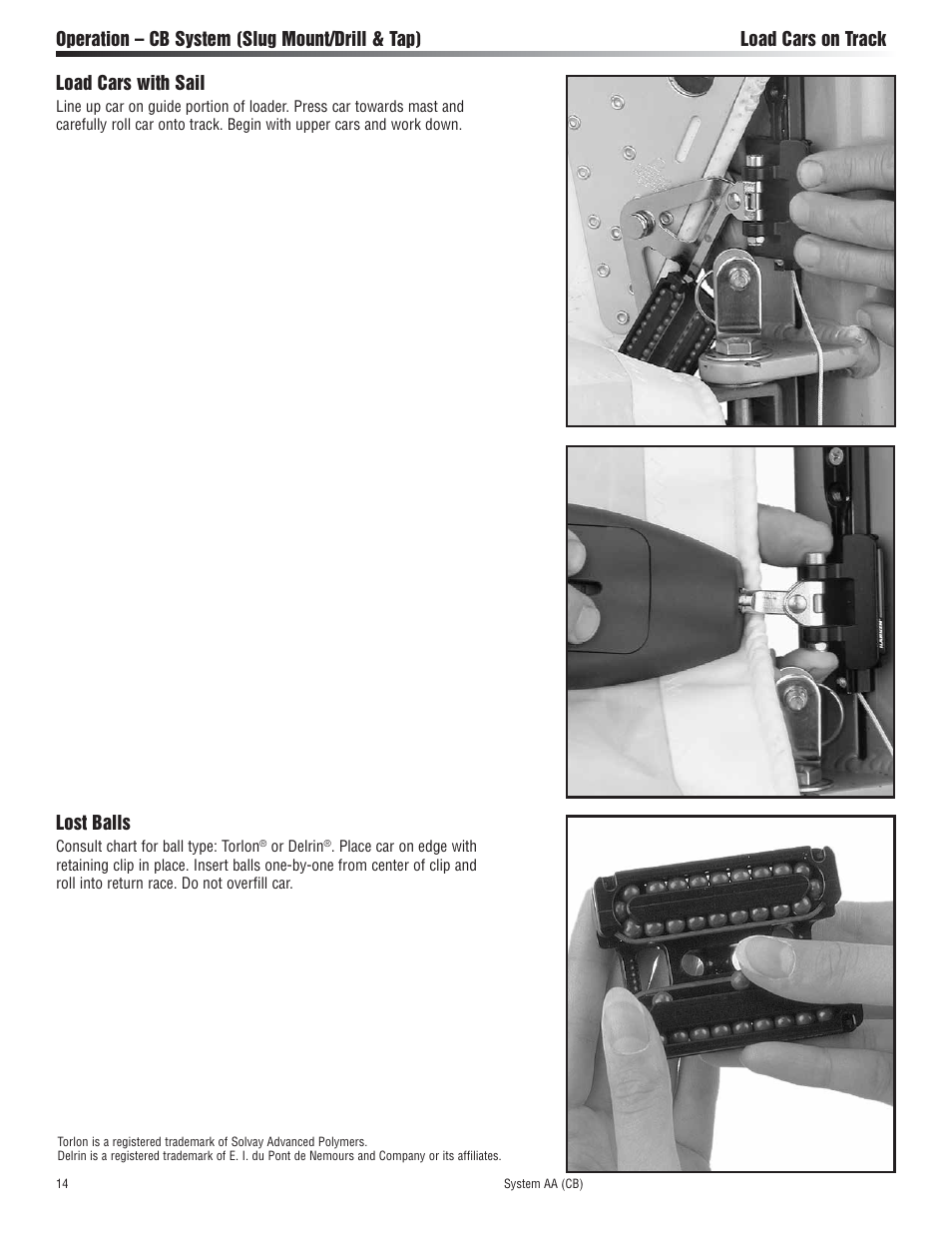 Load cars with sail, Lost balls | Harken 3813 System AA Battcar User Manual | Page 14 / 20