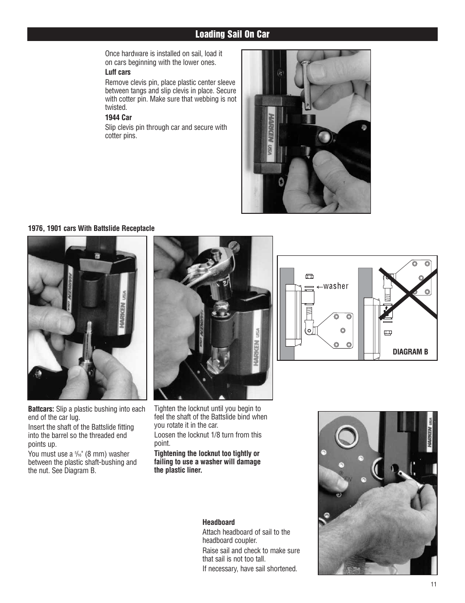 Loading sail on car | Harken 1807, 1807HL System A Battcars: built before 2005 User Manual | Page 11 / 20