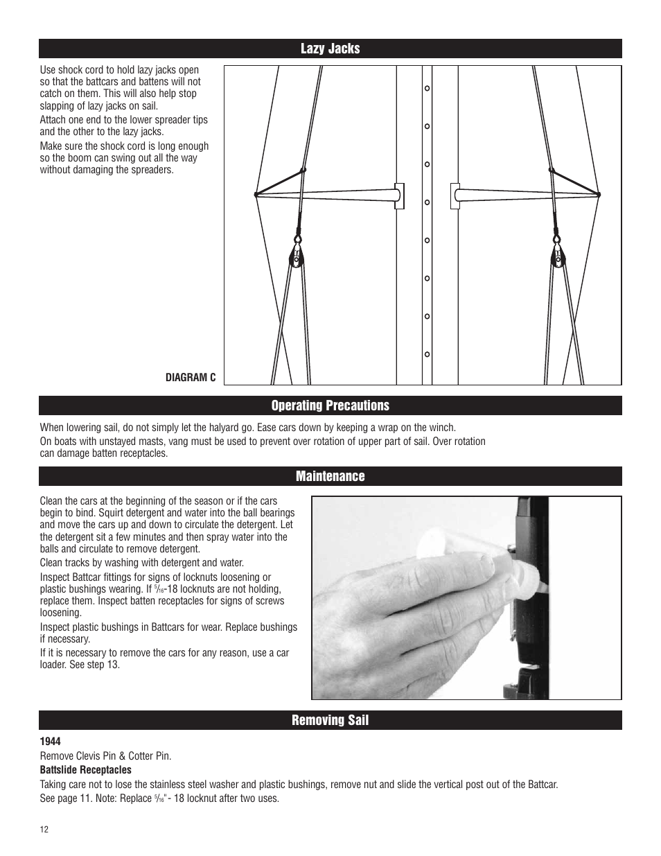 18 locknut after two uses. diagram c | Harken 1807, 1807HL System A Battcars: built before 2005 User Manual | Page 12 / 20