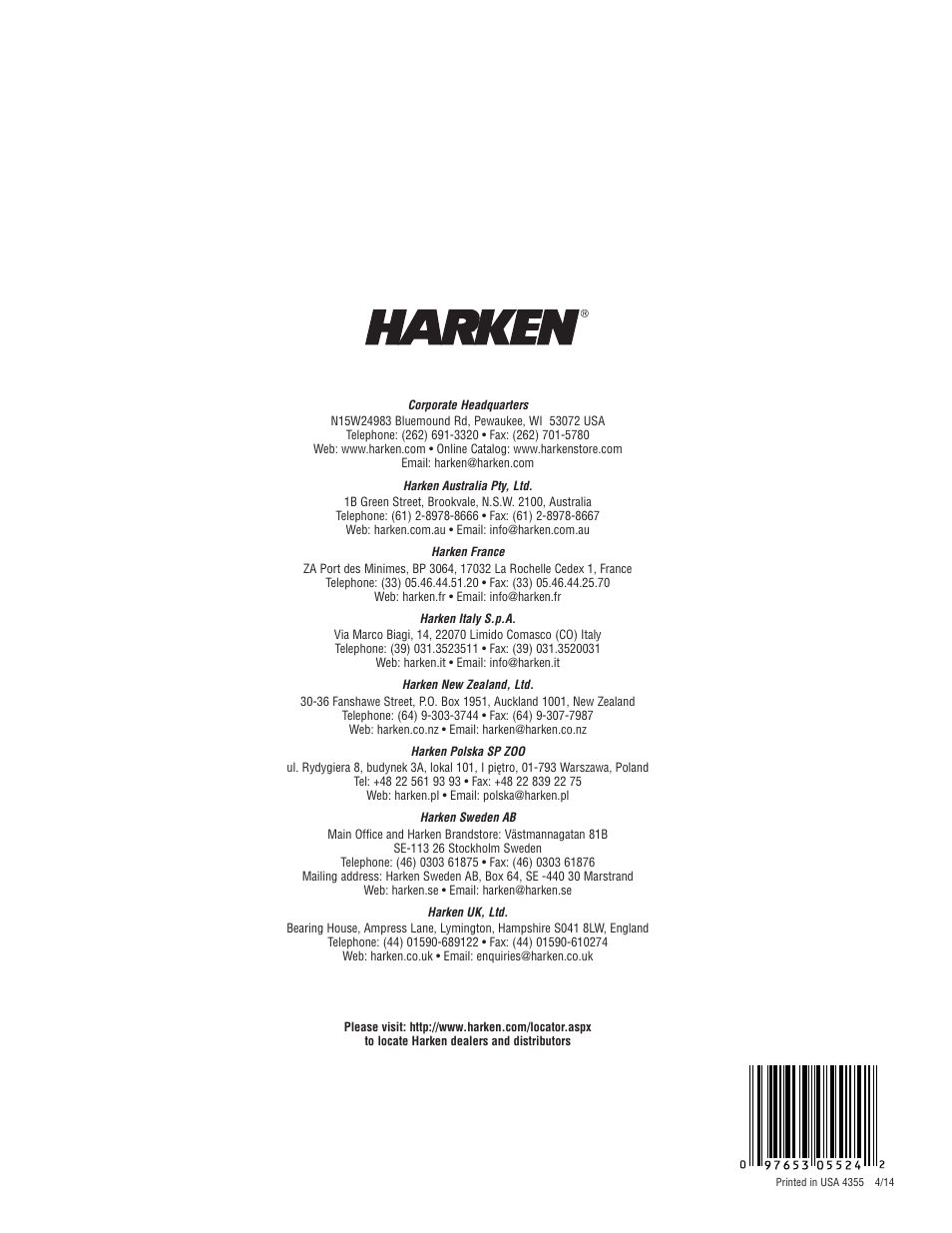 Harken 1807, 1807HL System A Battcars: built before 2005 User Manual | Page 20 / 20