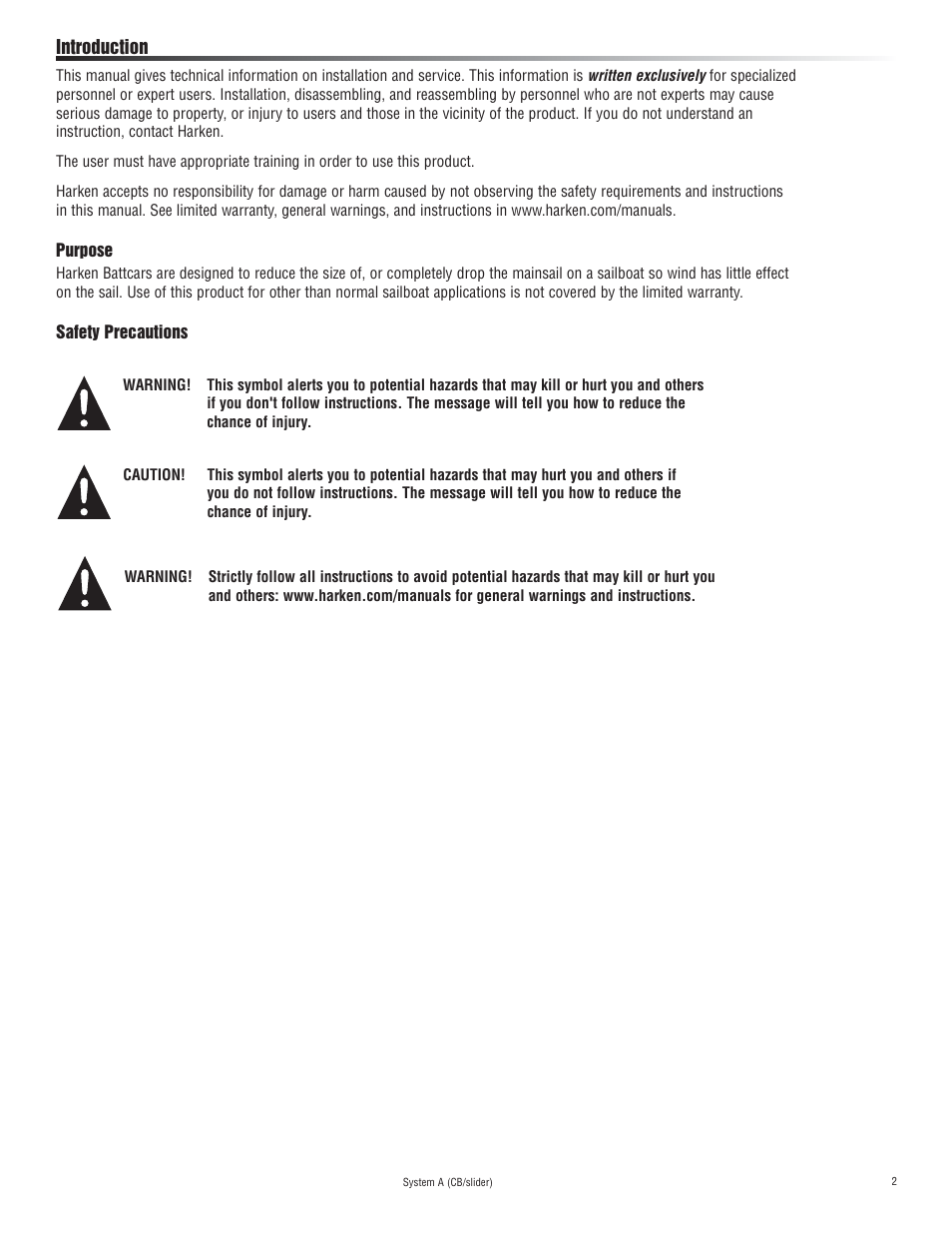 Harken 3811 System A CB & Slider Battcar User Manual | Page 2 / 24