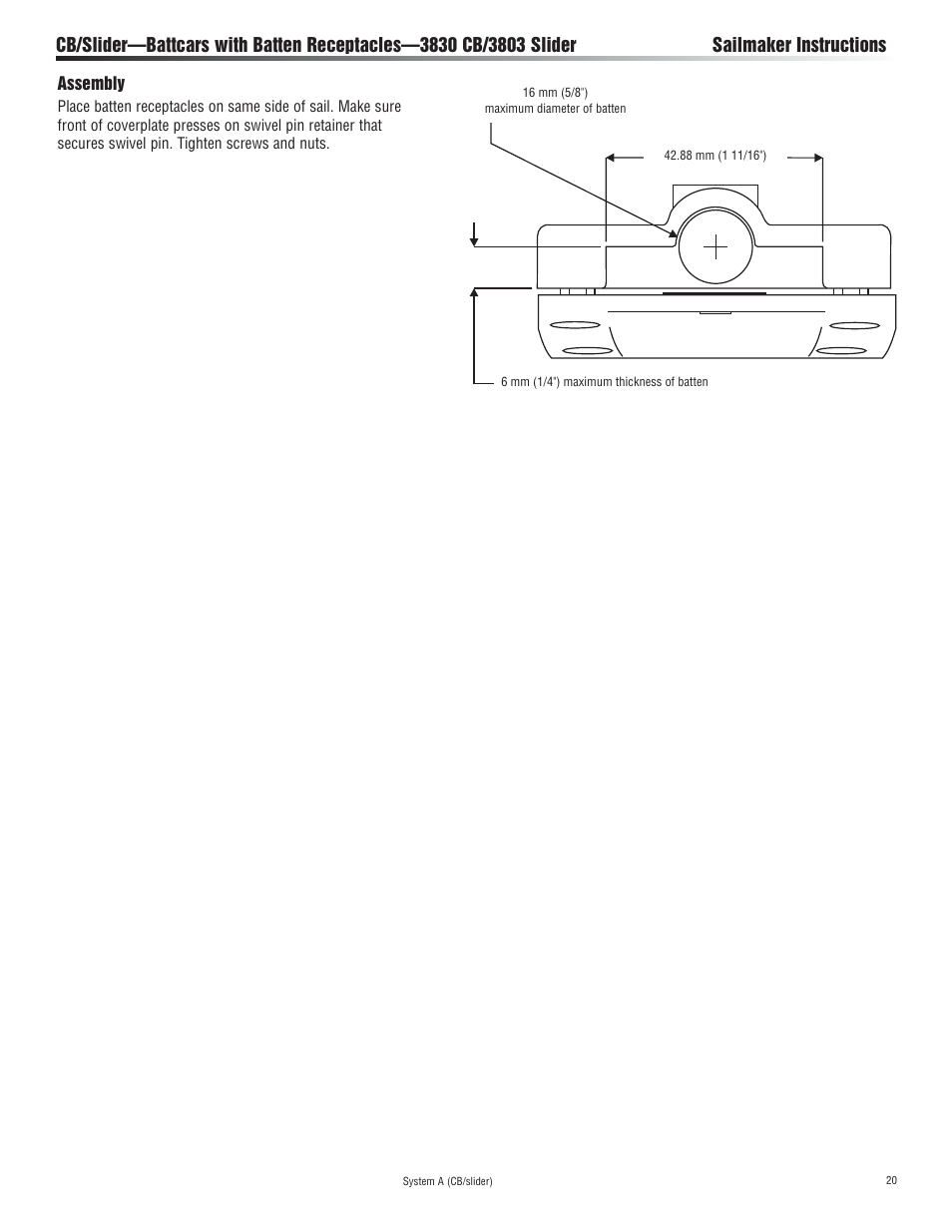 Assembly | Harken 3811 System A CB & Slider Battcar User Manual | Page 20 / 24