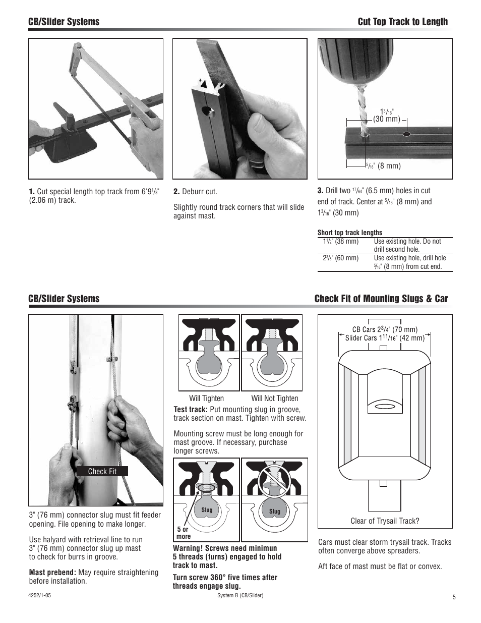 Cb/slider systems cut top track to length | Harken 3838 System B CB & Slider Battcars: built 2005-2006 User Manual | Page 5 / 16