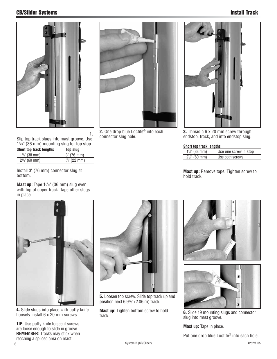 Cb/slider systems install track | Harken 3838 System B CB & Slider Battcars: built 2005-2006 User Manual | Page 6 / 16