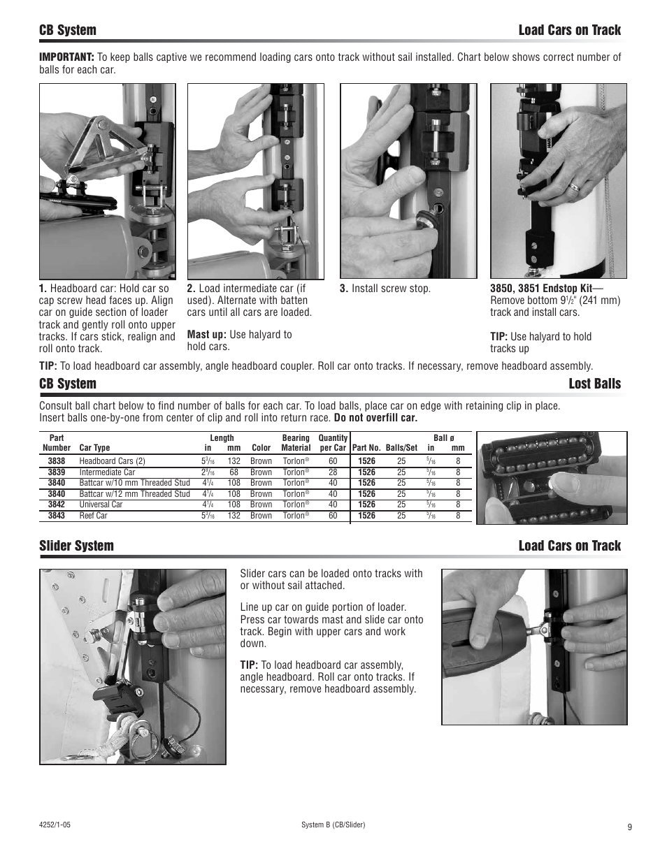 Cb system lost balls | Harken 3838 System B CB & Slider Battcars: built 2005-2006 User Manual | Page 9 / 16