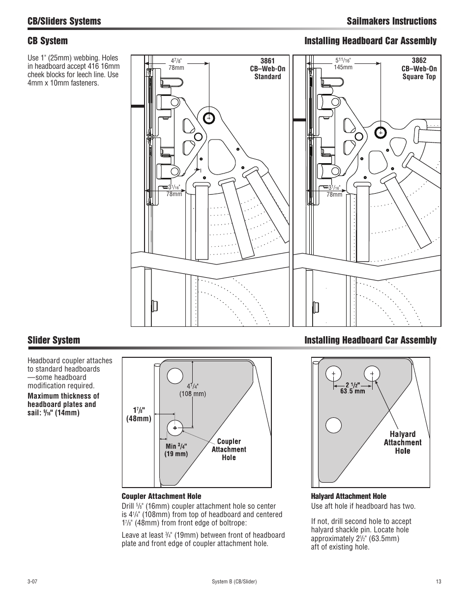 Slider system installing headboard car assembly | Harken 3852 System B CB & Slider Battcars: built 2007 to present User Manual | Page 13 / 16