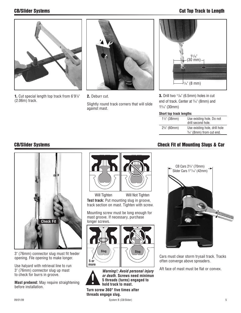 Cb/slider systems cut top track to length | Harken 3852 System B CB & Slider Battcars: built 2007 to present User Manual | Page 5 / 16