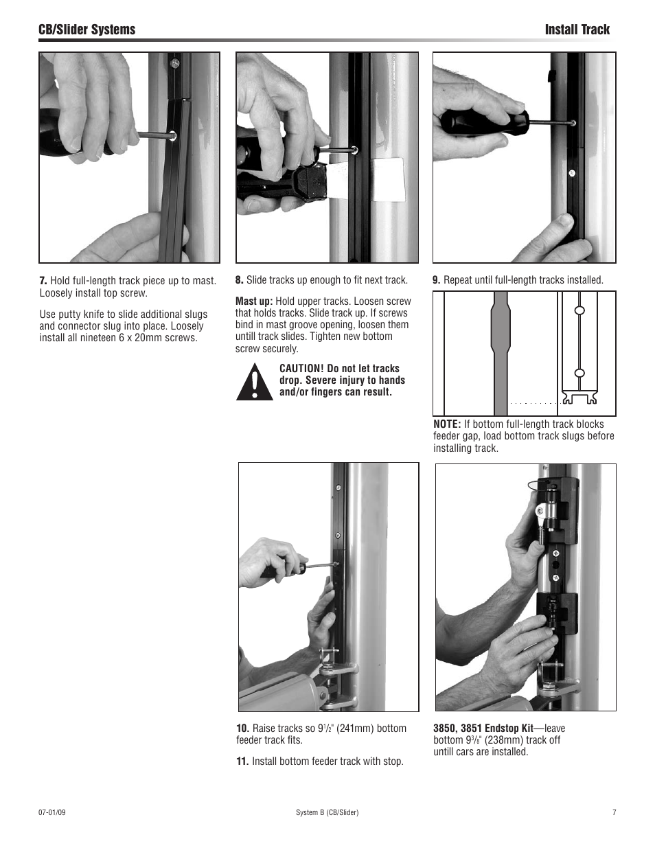 Cb/slider systems install track | Harken 3852 System B CB & Slider Battcars: built 2007 to present User Manual | Page 7 / 16