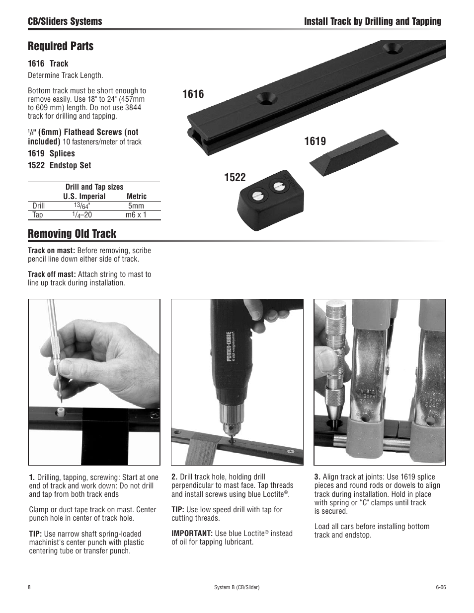 Required parts, Removing old track | Harken 3852 System B CB & Slider Battcars: built 2007 to present User Manual | Page 8 / 16