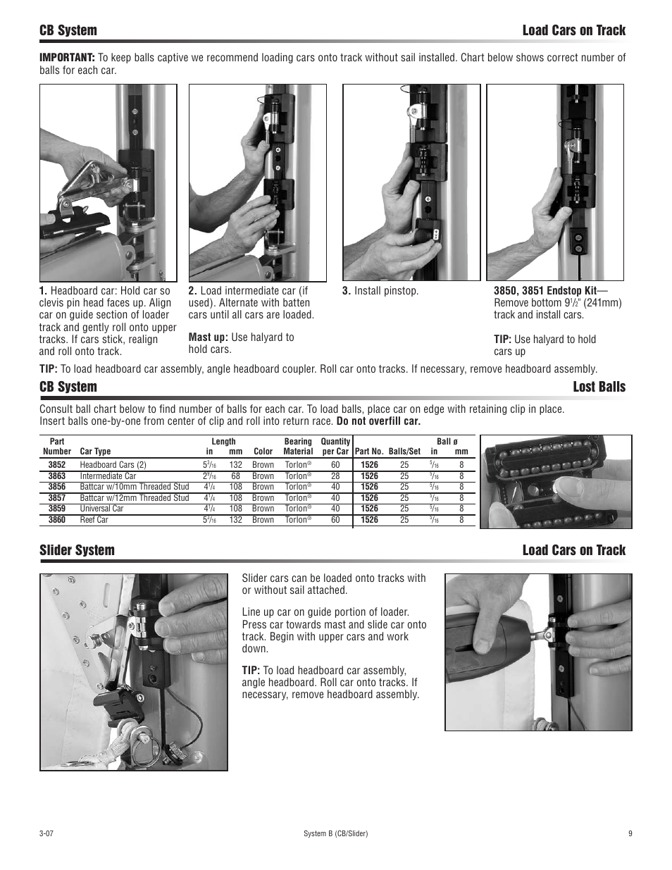 Cb system lost balls | Harken 3852 System B CB & Slider Battcars: built 2007 to present User Manual | Page 9 / 16