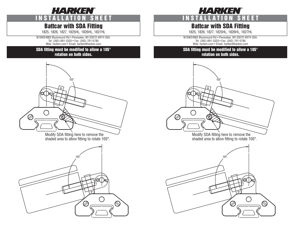 Harken 1825 Battcar with SDA fitting User Manual | 2 pages