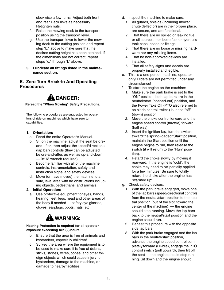 Danger, Warning | Cub Cadet Zero-Turn Commercial Riding Mower User Manual | Page 13 / 32
