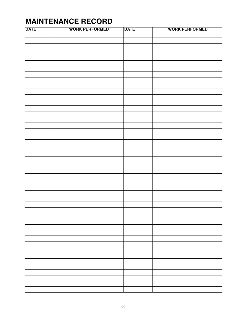 Maintenance record | Cub Cadet Zero-Turn Commercial Riding Mower User Manual | Page 29 / 32
