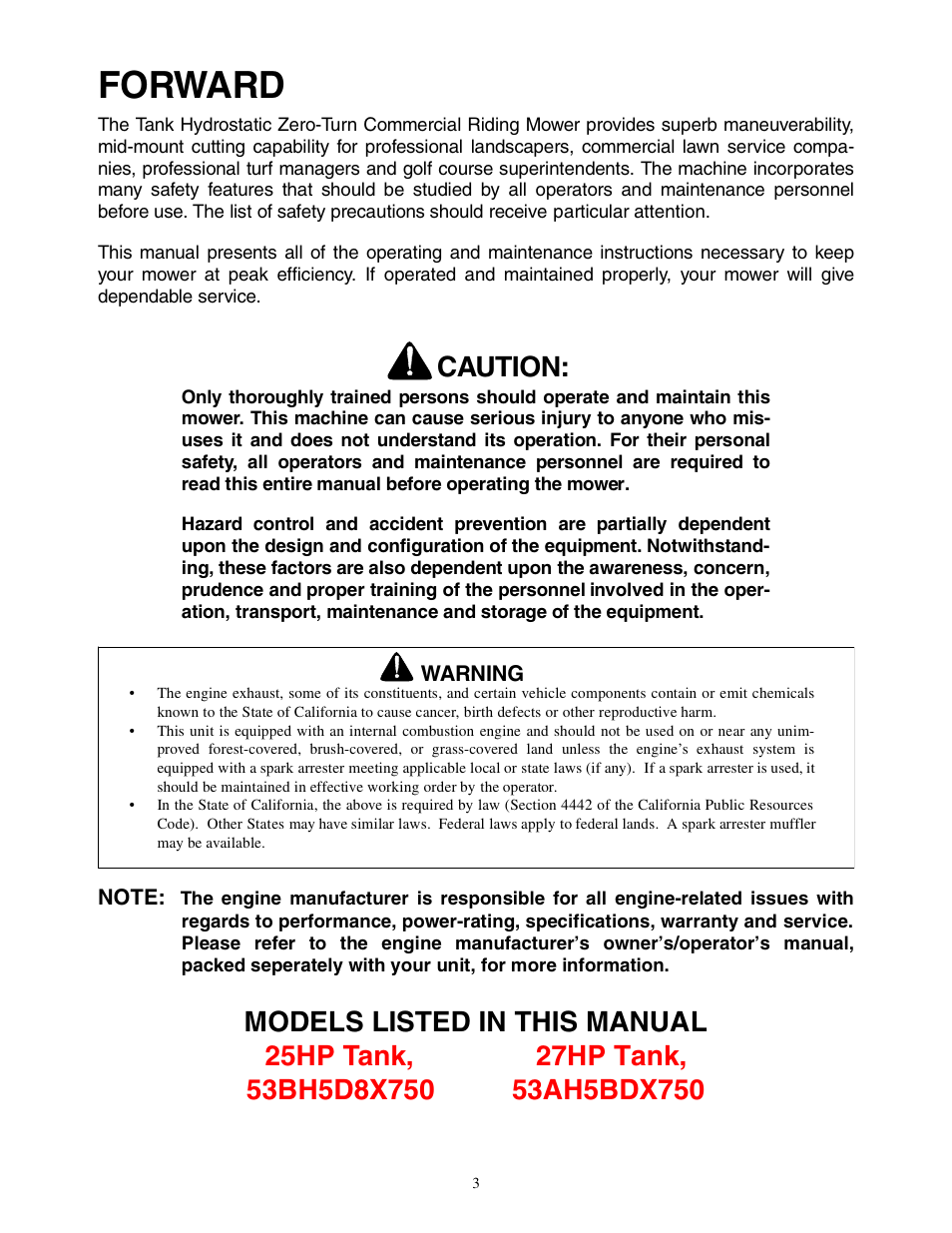Forward, Caution | Cub Cadet Zero-Turn Commercial Riding Mower User Manual | Page 3 / 32