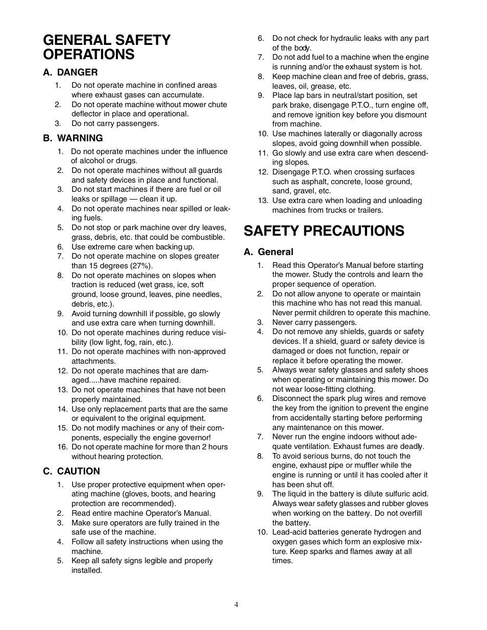 General safety operations, Safety precautions | Cub Cadet Zero-Turn Commercial Riding Mower User Manual | Page 4 / 32