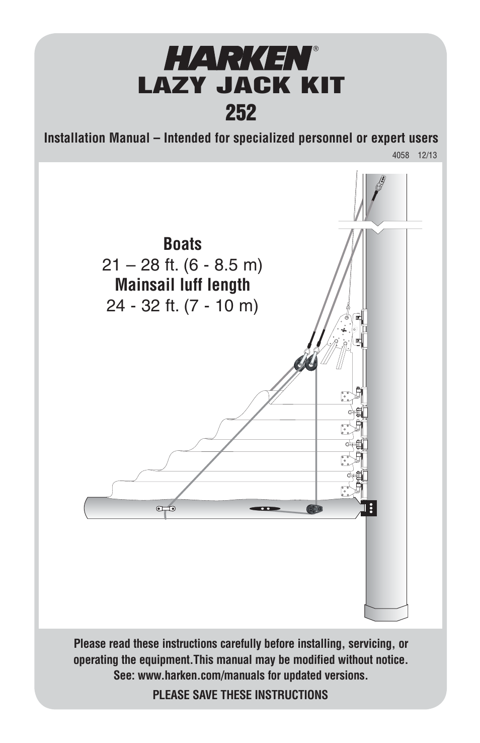 Harken 252 Lazy Jack kit User Manual | 8 pages