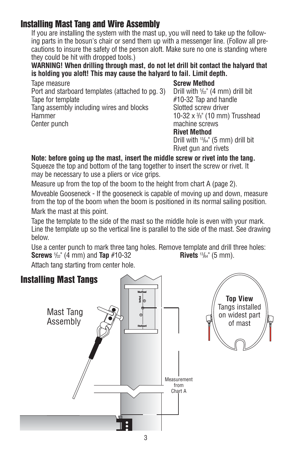 Installing mast tang and wire assembly, Mast tang assembly installing mast tangs | Harken 253 Lazy Jack kit User Manual | Page 3 / 8