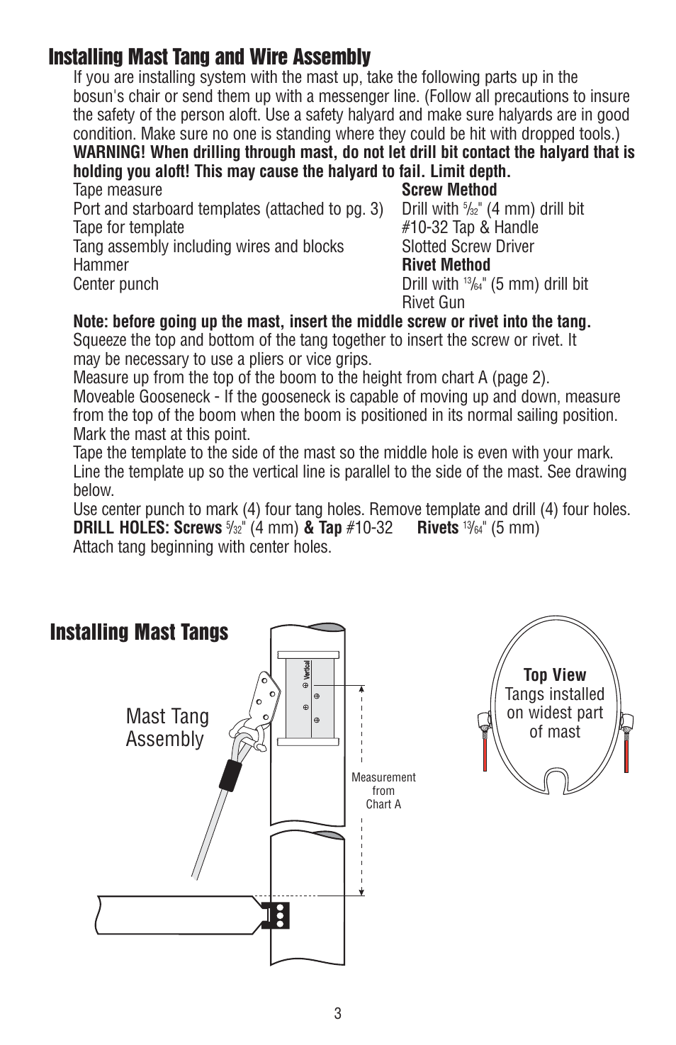 Installing mast tang and wire assembly, Installing mast tangs mast tang assembly | Harken 254 Lazy Jack kit User Manual | Page 3 / 8