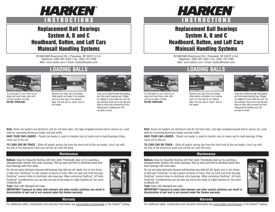 Harken Replacement ball bearings User Manual | 2 pages