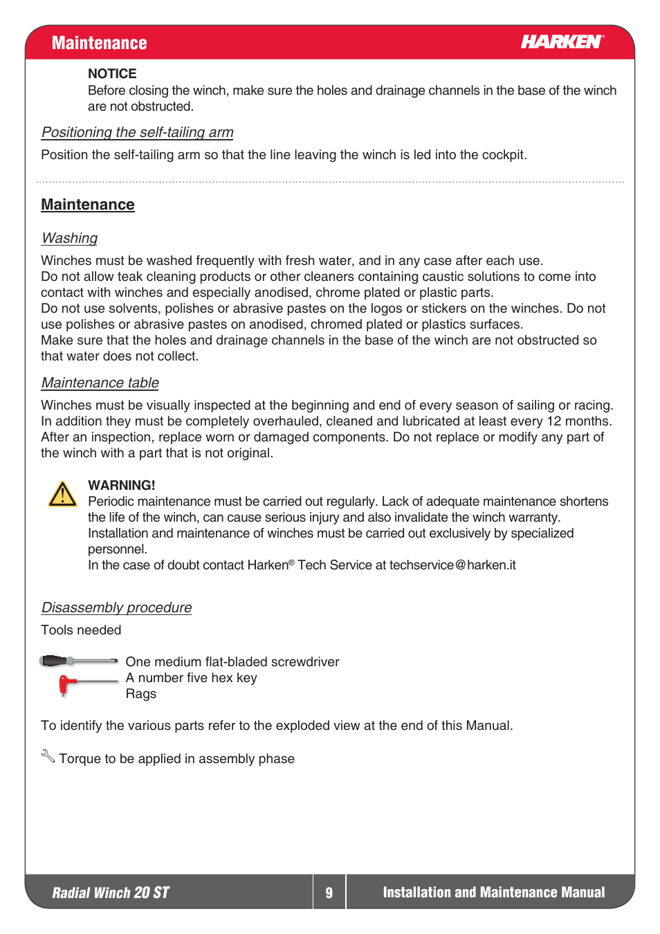 Maintenance | Harken 20ST Winche User Manual | Page 9 / 19