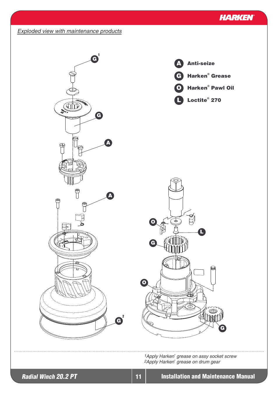 2 pt, Radial winch, Installation and maintenance manual | Harken 20.2PT Winche User Manual | Page 11 / 16