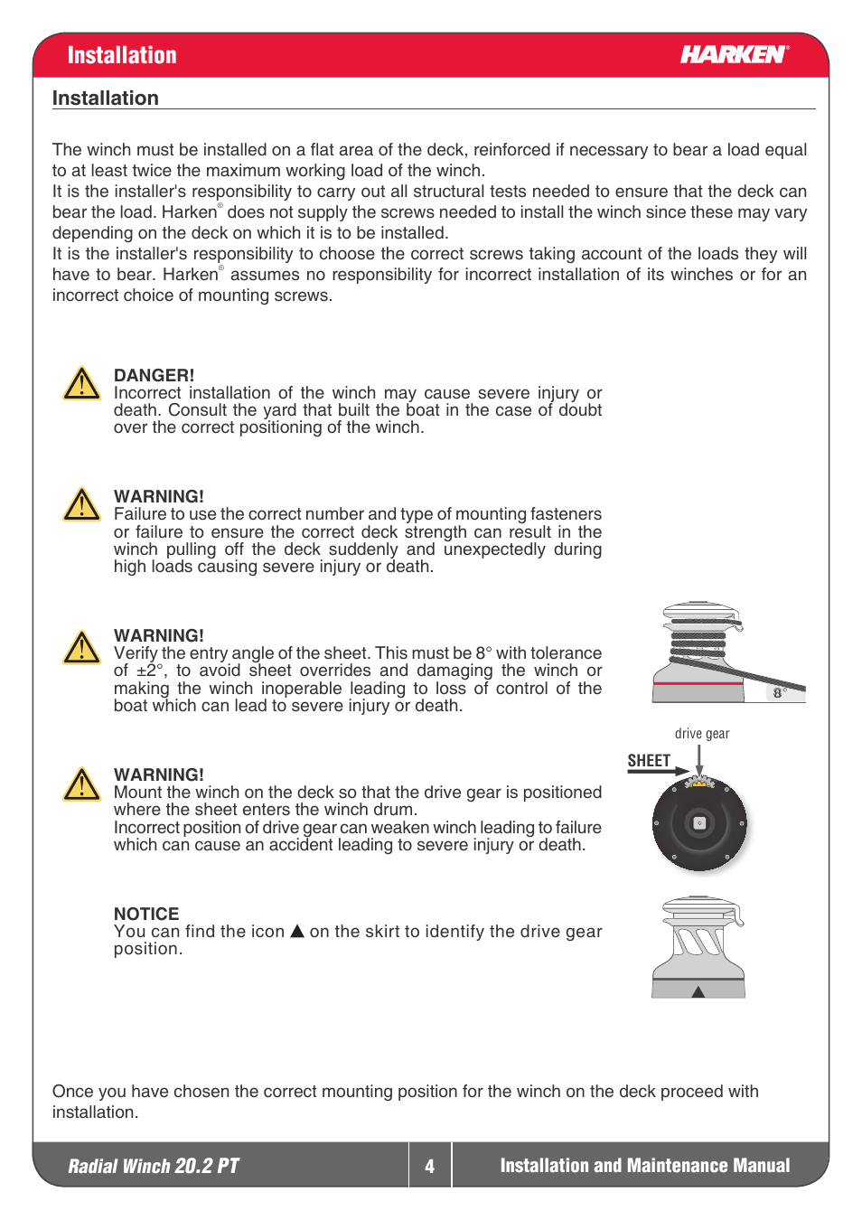 Installation | Harken 20.2PT Winche User Manual | Page 4 / 16
